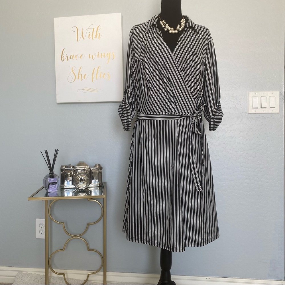 Striped Wrap Dress (Plus)